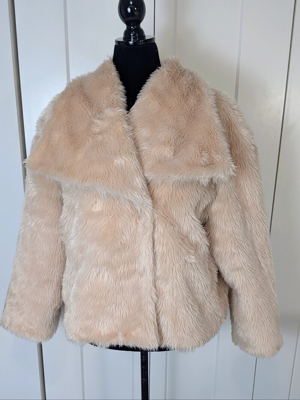 New One & Only Women Faux Fur Jacket Coat Blush Pink Sz L Party Festival Shaggy
